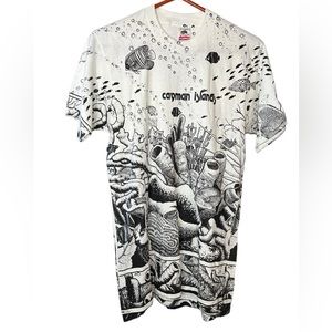 Vintage Cayman Islands All over Print Aquatic scene tee shirt.
